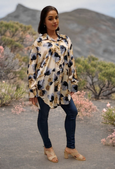 Großhändler Lusa Mode - Bedrucktes Tunika-Shirt aus fließendem Seidenstoff