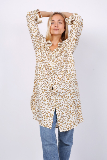 Großhändler Lusa Mode - Flüssiges Stoff gedrucktes Tunika -Hemd
