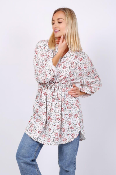 Großhändler Lusa Mode - Flüssiges Stoff gedrucktes Tunika -Hemd