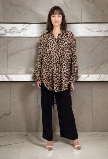 Großhändler Lusa Mode - Set aus Hemd und Hose mit Leopardenmuster und leinenähnlichem Stoff