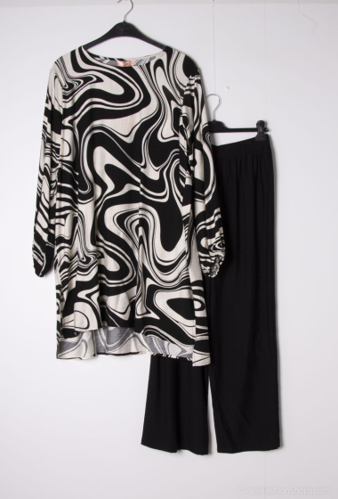 Mayorista Lusa Mode - Conjunto de túnica y pantalón en tejido efecto lino con estampado tropical