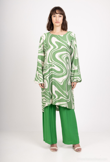 Grossiste Lusa Mode - Ensemble tunique et pantalon avec tissu similaire au lin et imprimé original