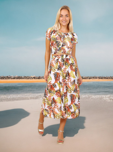 Wholesaler Lusa Mode - Tropical print crop top and skirt set