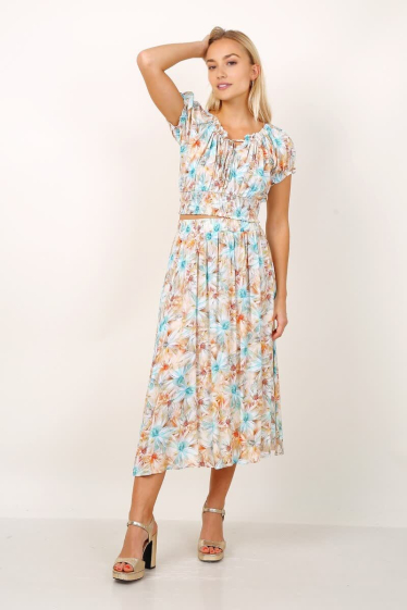 Wholesaler Lusa Mode - Tropical print crop top and skirt set