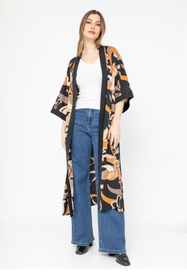Wholesaler Lusa Mode - Long printed cardigan with mid-length sleeves