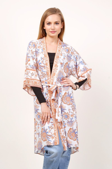 Wholesaler Lusa Mode - Mid-length printed cardigan with short sleeves