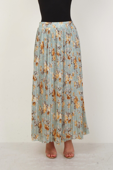 Grossiste Lusa Mode - Jupe fleurie plissée avec taches dorées