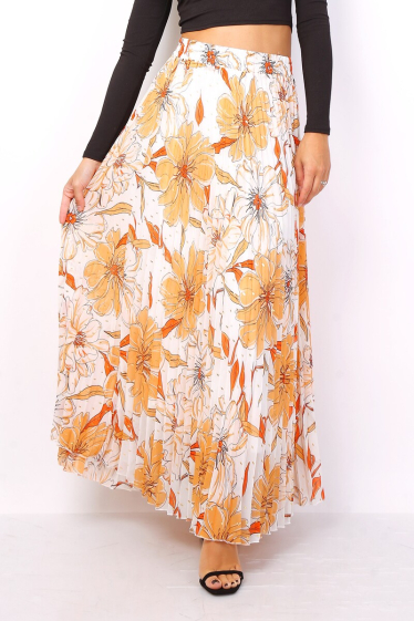 Grossiste Lusa Mode - Jupe plissée évasé imprimée avec petites tâches dorées