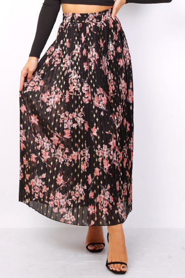 Wholesaler Lusa Mode - Flared pleated skirt printed with gold diamond spots