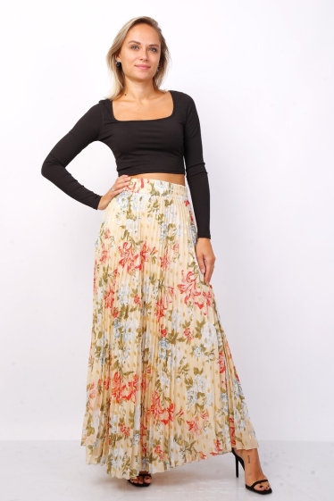 Wholesaler Lusa Mode - Flared pleated skirt printed with gold spots