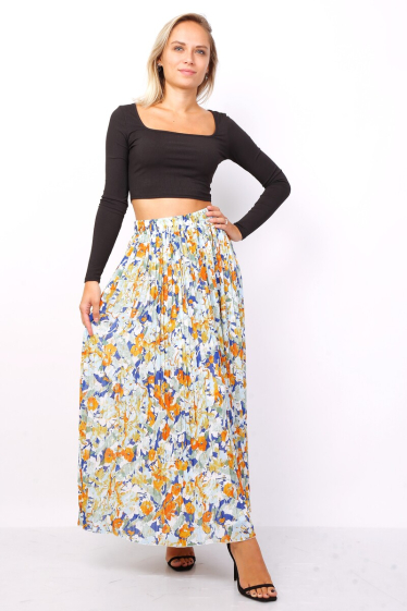 Wholesaler Lusa Mode - Printed pleated skirt with gold feathers