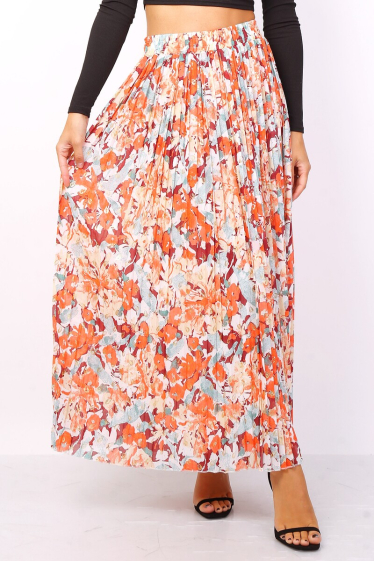 Wholesaler Lusa Mode - Printed pleated skirt with gold feathers