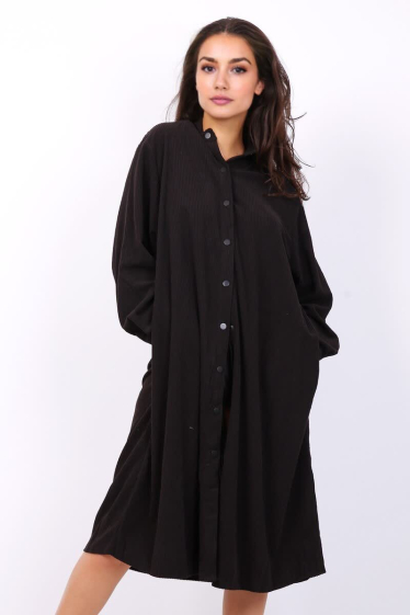 Wholesaler Lusa Mode - Corduroy Shirt Dress with Side Pockets