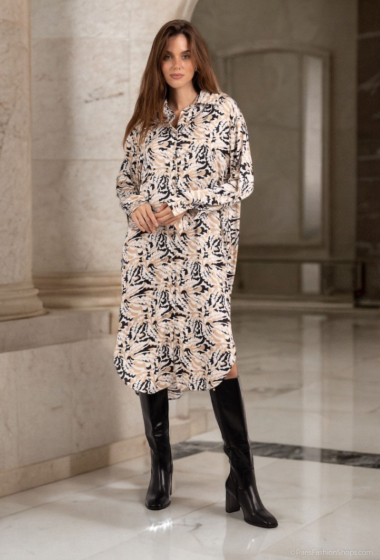 Großhändler Lusa Mode - Langärmliges Hemdkleid mit Blumendruck und Taschen