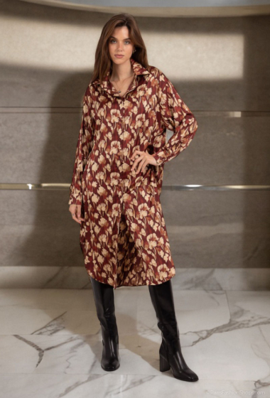 Großhändler Lusa Mode - Langärmliges Hemdkleid mit Blumendruck und Taschen