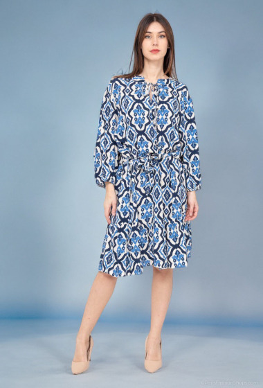 Großhändler Lusa Mode - Kurzes Kleid 105 cm mit Gürtel, mittellange Ärmel