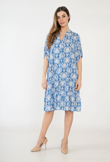 Wholesaler Lusa Mode - Short printed dress 100 cm mid-length sleeve