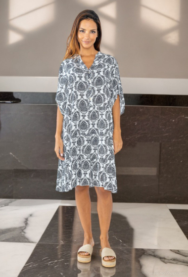 Grossiste Lusa Mode - Robe courte imprimée 100 cm manche mi-long