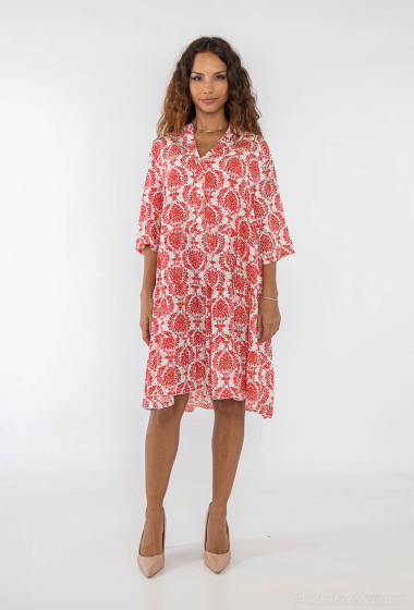 Wholesaler Lusa Mode - Short printed dress 100 cm mid-length sleeve