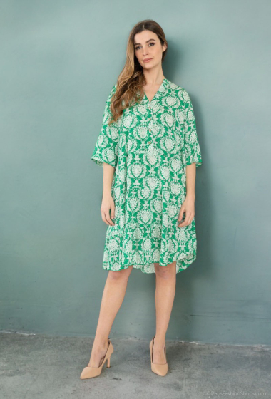 Großhändler Lusa Mode - Kurzes bedrucktes Kleid mit 100 cm langen Ärmeln