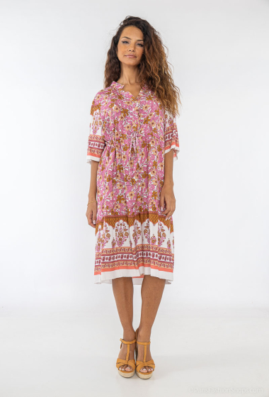 Großhändler Lusa Mode - Kurzes bedrucktes Kleid mit 110 cm kurzen Ärmeln