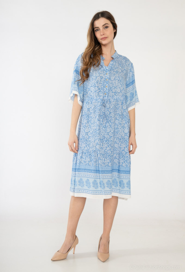Großhändler Lusa Mode - Kurzes bedrucktes Kleid mit 110 cm langen Ärmeln