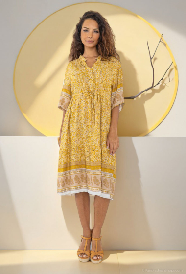 Großhändler Lusa Mode - Kurzes bedrucktes Kleid mit 110 cm langen Ärmeln