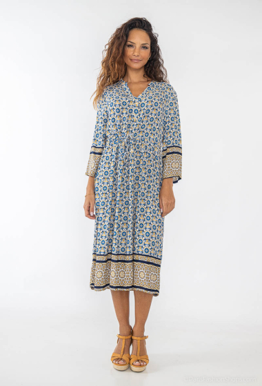 Wholesaler Lusa Mode - Short printed dress 120 cm mid-length sleeve