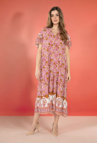 Großhändler Lusa Mode - Kurzes bedrucktes Kleid 120 cm mit Rüschenärmeln