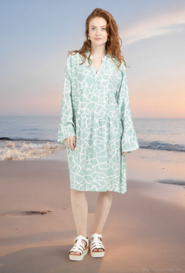 Großhändler Lusa Mode - Kurzes Kleid mit geometrischem Print und langen Ärmeln