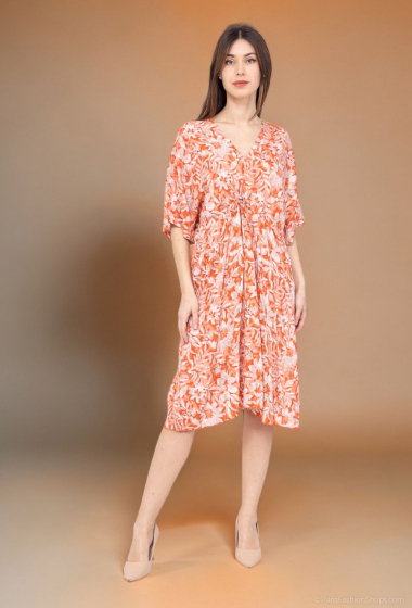 Großhändler Lusa Mode - Kurzes Kleid mit kurzen Ärmeln und V-Ausschnitt vorne und hinten