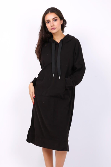 Großhändler Lusa Mode - Cord -Kleid mit Kapuze und Vordertasche
