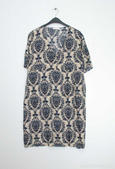 Wholesaler Lusa Mode - Mid-length printed dress, short sleeve, V-neck