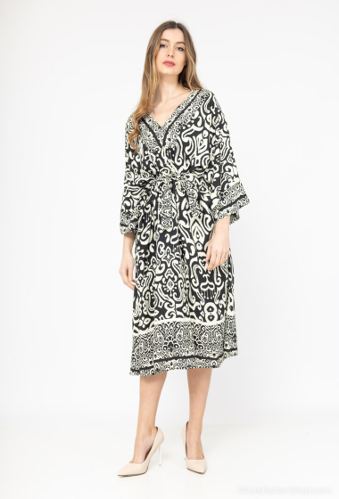 Großhändler Lusa Mode - Mittellanges bedrucktes Kleid mit mittellangen Ärmeln