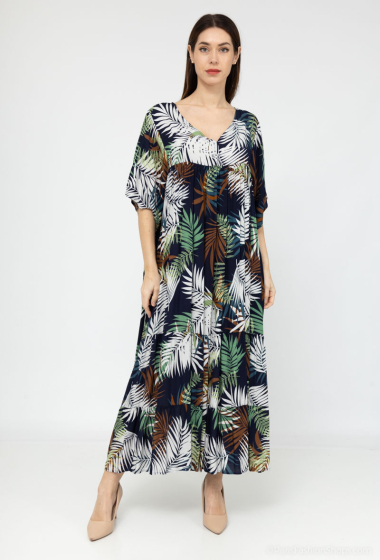 Großhändler Lusa Mode - Kleid mit tropischem Print. Kleiderlänge 125 cm