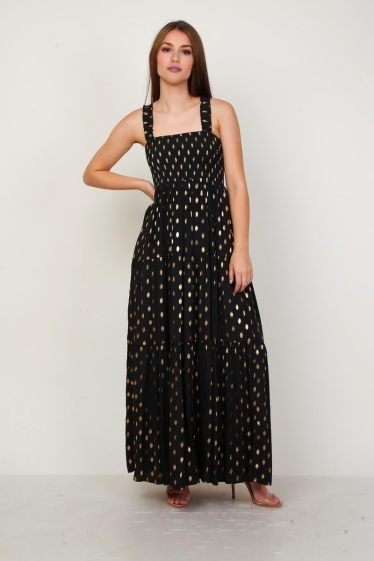 Großhändler Lusa Mode - Riemchen langes Kleid mit goldenen Flecken