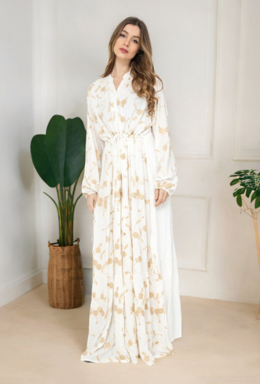 Grossiste Lusa Mode - Robe longue abaya brodée bohème coton avec doublure blanche