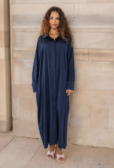 Grossiste Lusa Mode - Robe longue abaya uni boutonnée jusqu'en bas tissu crêpe lourd