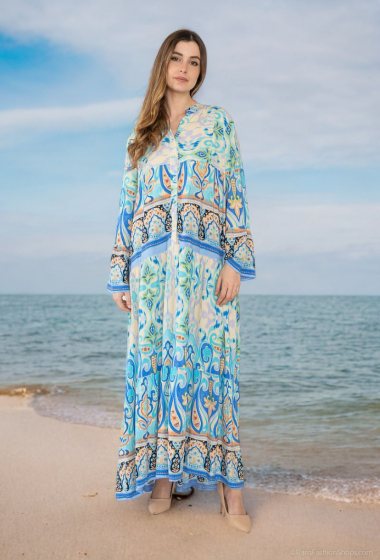 Großhändler Lusa Mode - Langes Kleid mit Bohemian-Print und langen Ärmeln