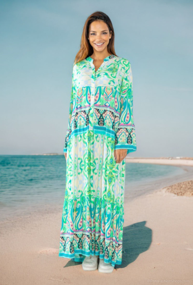Großhändler Lusa Mode - Langes Kleid mit Bohemian-Print und langen Ärmeln