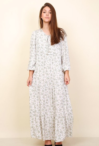Mayoristas Lusa Mode - Long printed dress with long sleeves and round neck