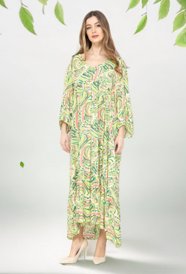 Großhändler Lusa Mode - Langes Kleid mit abstraktem Print und mittellangen Ärmeln