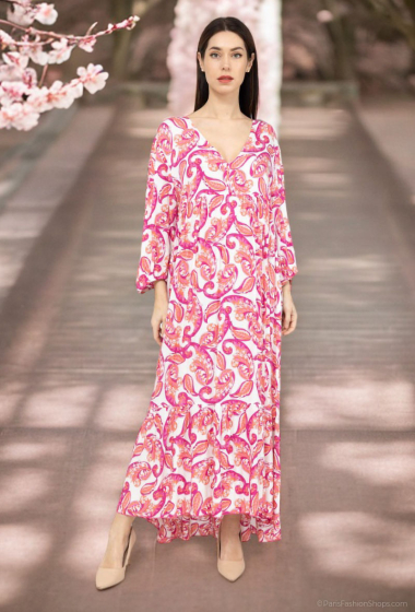 Grossiste Lusa Mode - Robe longue imprimée abstrait manche mi-long