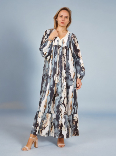 Großhändler Lusa Mode - Langes Kleid mit abstraktem Wellenprint