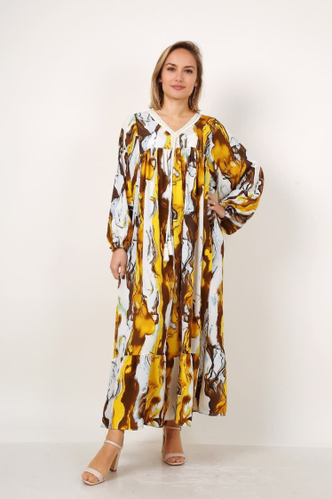 Großhändler Lusa Mode - Langes Kleid mit abstraktem Wellenprint