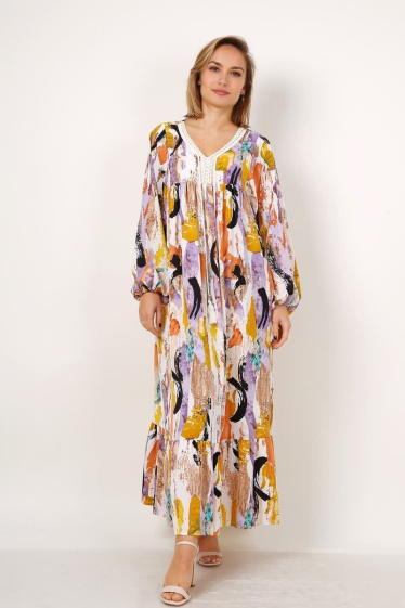 Großhändler Lusa Mode - Langes Kleid mit abstraktem Print