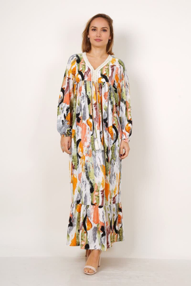 Großhändler Lusa Mode - Langes Kleid mit abstraktem Print