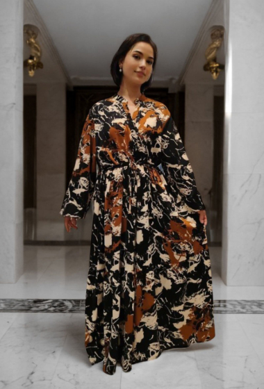 Wholesaler Lusa Mode - Long sleeve abstract print maxi dress
