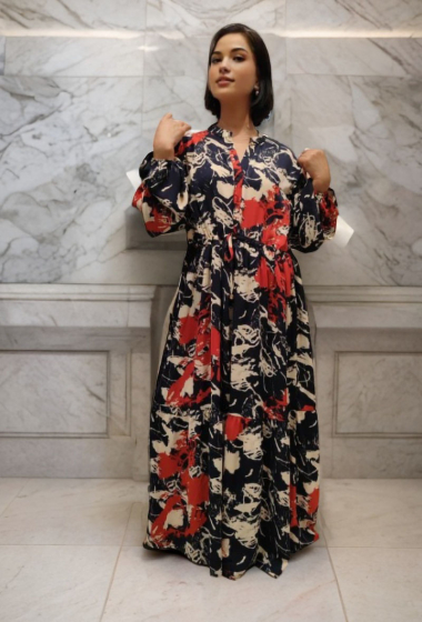 Mayorista Lusa Mode - Vestido largo con estampado abstracto y manga larga