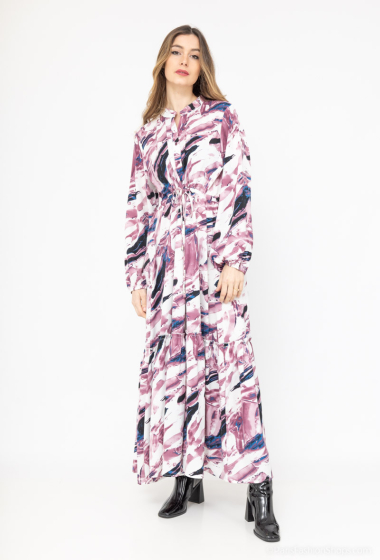 Wholesaler Lusa Mode - Long printed dress with adjustable belt